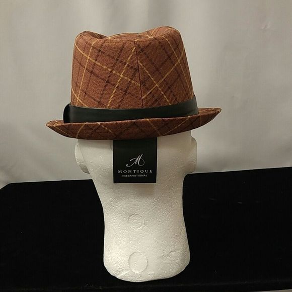 MEN'S MONTIQUE STINGY BRIM PLAID FEDORA HAT. - Picture 5 of 7